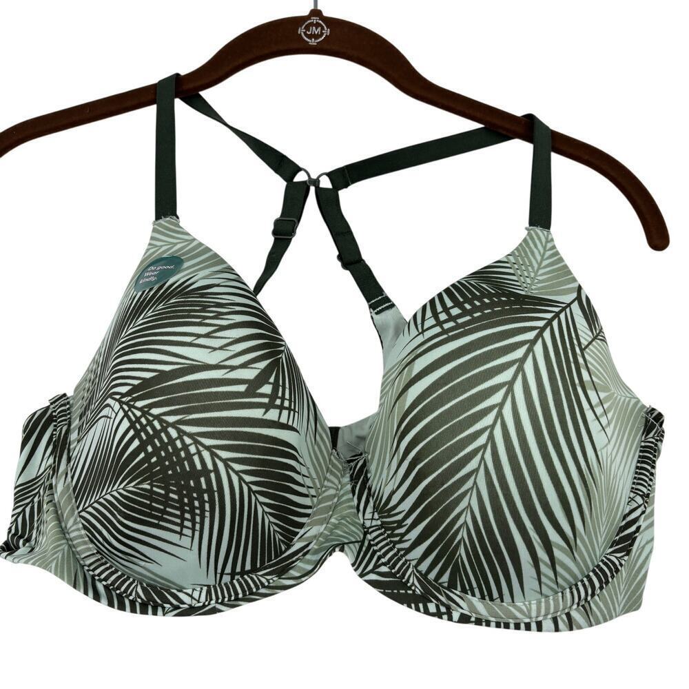 Kindly Yours Bra Size 38C Green Tropical Leaf Print Underwire Convertible Straps